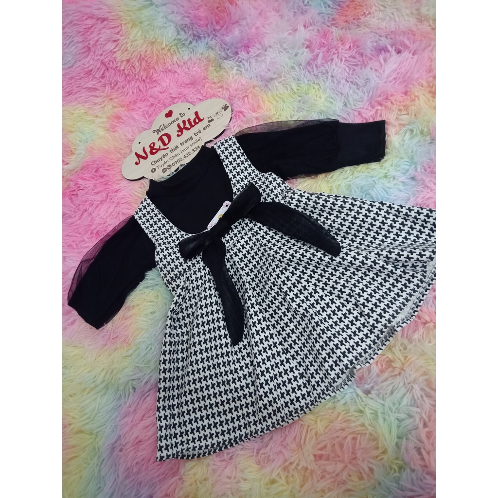 Set Yếm Váy Dạ Cho Bé - Set Áo Cotton Len Phối Lưới Diện Tết Cho Bé 8-18kg  - N&D Kids