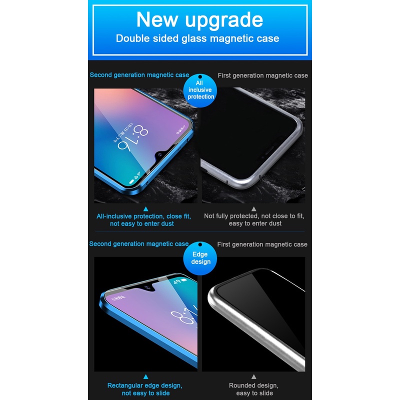 XIAOMI Ốp Điện Thoại Hai Mặt Kính Cường Lực Khung Kim Loại Hít Nam Châm Xoay 360 Độ Cho Redmi Note10 Pro 10s S