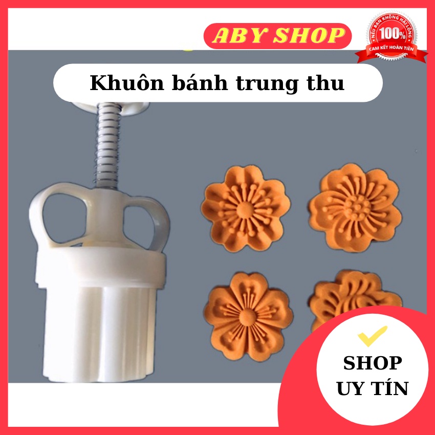 Khuôn bánh trung thu 50g⚡ MẪU MỚI ⚡ khuôn làm bánh lò xo 4 mặt Hoa Đào dễ thao tác, đơn giản và tiện lợi