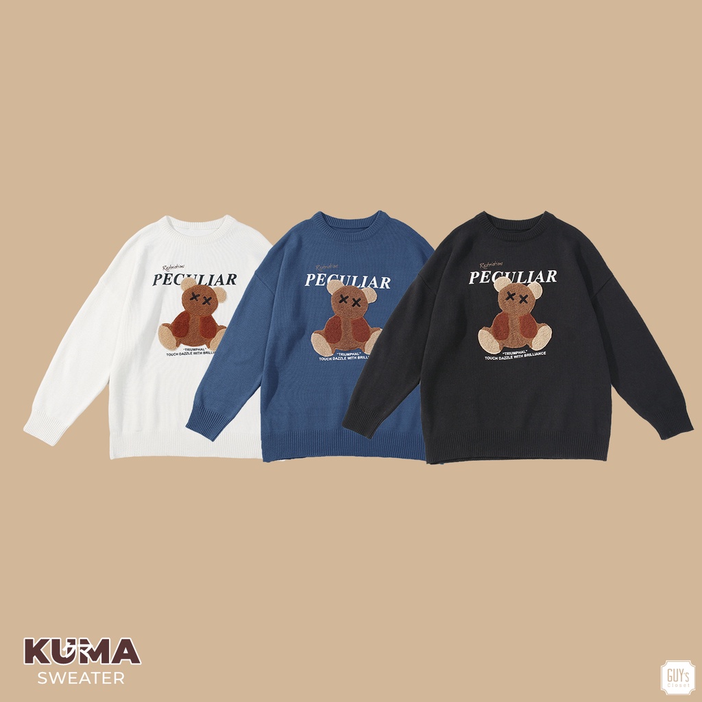 Áo len lông Kuma Sweater GUY's Closet thiết kế, Thêu hình chú gấu, Dáng suông thoải mái