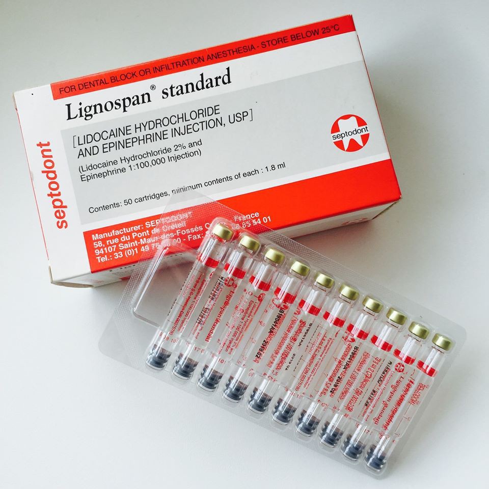 Ống tiêm Pháp Septodont đỏ Lignospan Standard 2% 1 hộp 50 ống