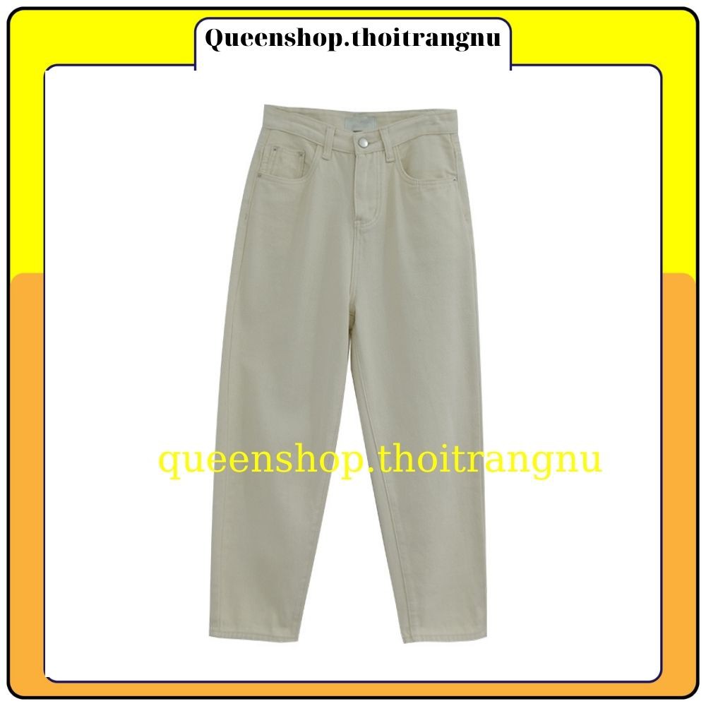 Quần Jeans nữ baggy lưng cao , quần jeans bigsize trơn màu đen Queenshop