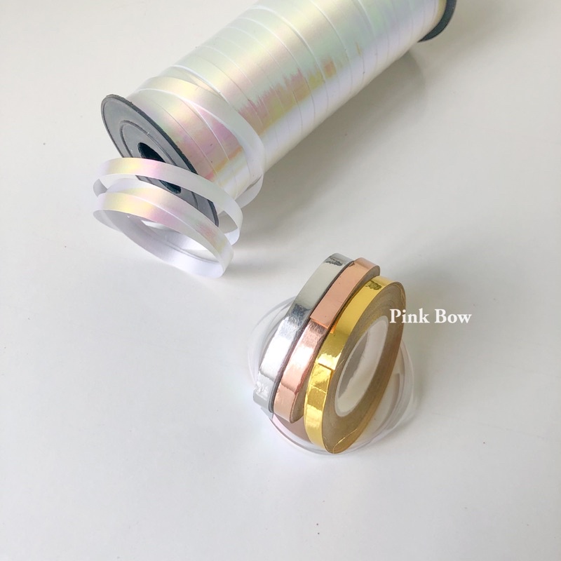 Cuộn dây kim tuyến ruybang DÀI 10m - 100m bản NGANG 0,5cm màu Bạc/Gold/Đồng/Trắng/Hologram cột bong bóng, gói quà tặng