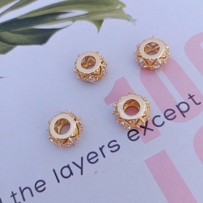 [Little Blu] Hạt Cườm Màu Vàng Đồng 18K Lỗ To Chuyển Đổi Hạt Làm Thủ Công Thời Trang Mới