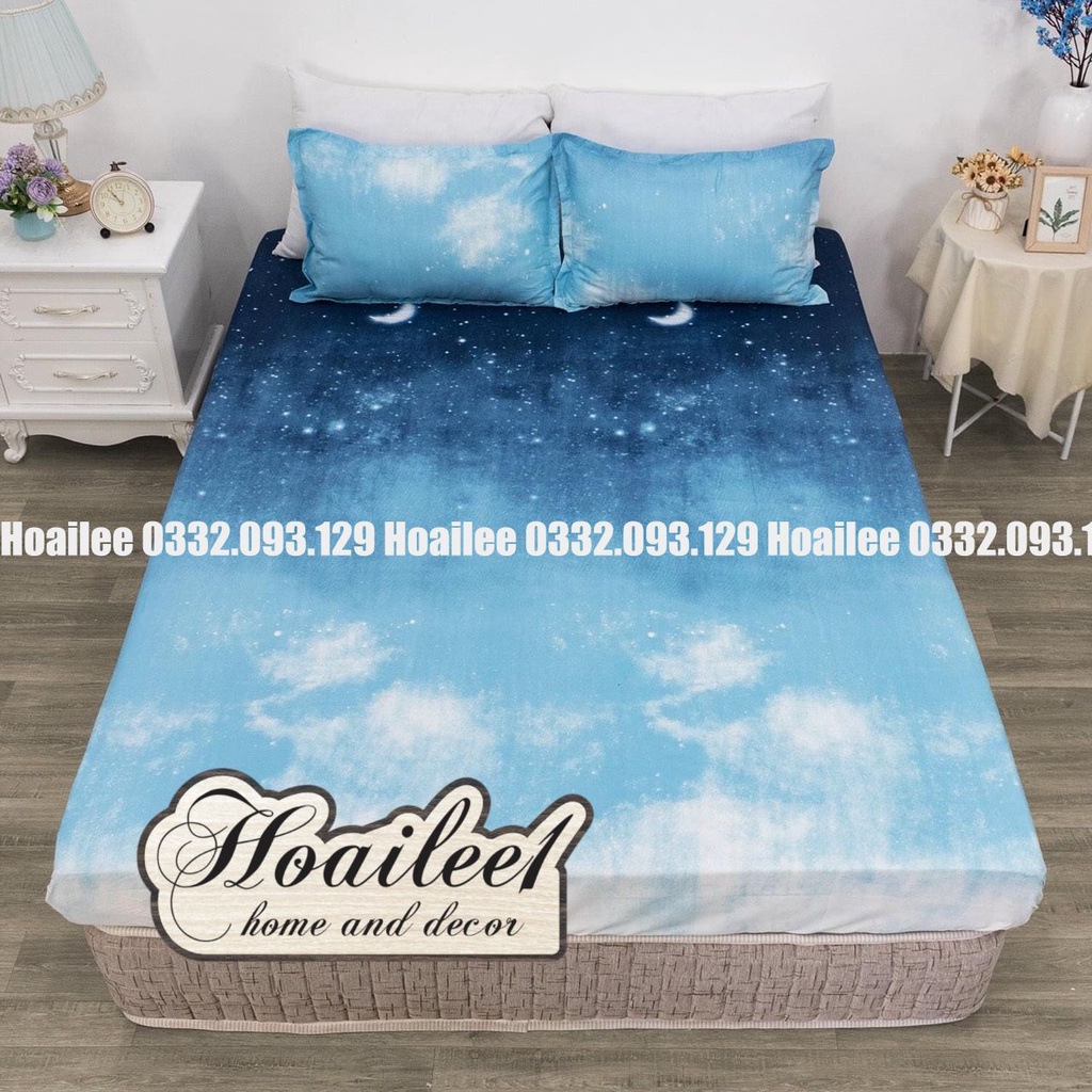 Bộ ga gối Cotton Poly mẫu Màn đêm m6/m8/2m drap giường poly, ga trải giường + 2 vỏ gối nằm