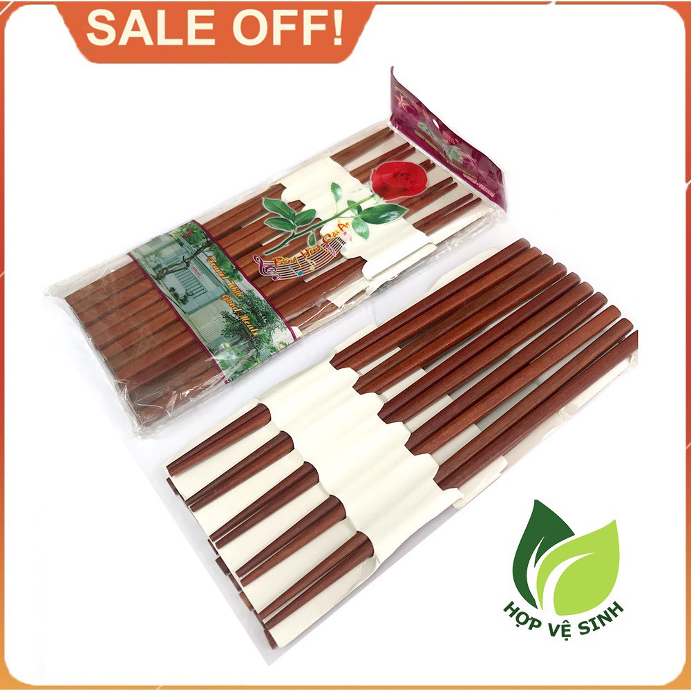 Bộ 10 đôi đũa gỗ ăn cơm, đũa tròn gỗ Cẩm Lai an toàn vệ sinh cho bữa cơm gia đình, nhà hàng, quán ăn