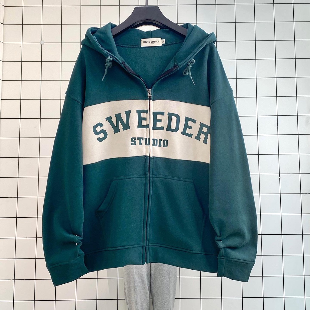 Áo Khoác Hoodie Phối Zip WEESIN STUDIO Vải Nỉ Bông Form Rộng Ulzzang
