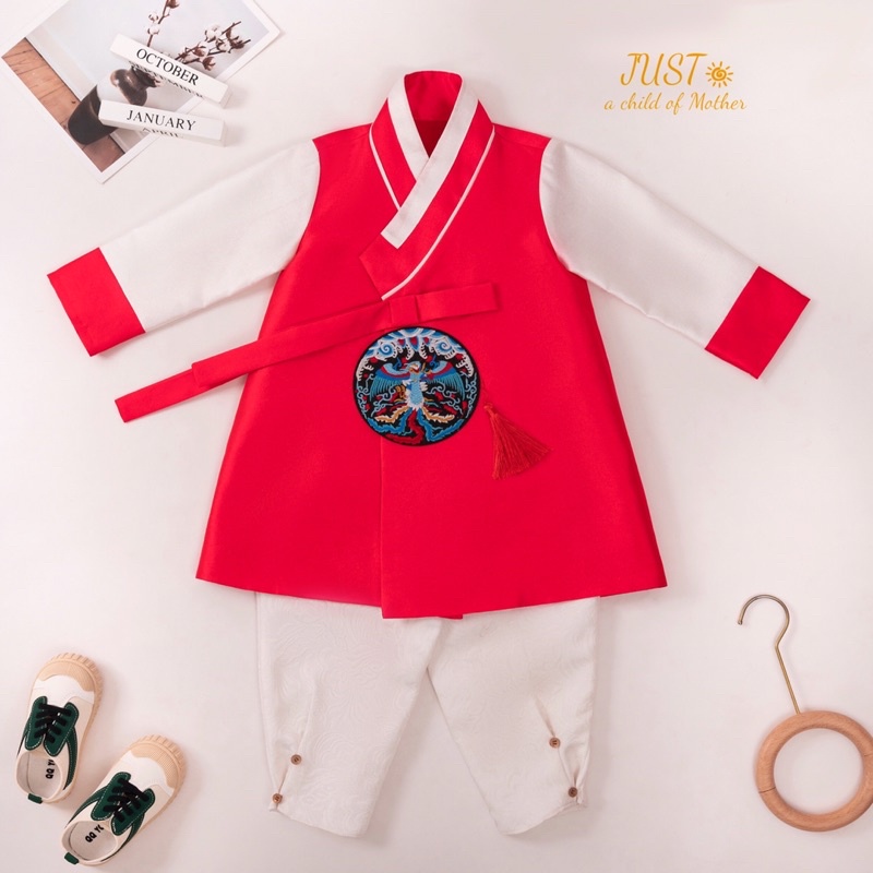 Quần áo Hanbok bé trai,Chất vải Gấm cao cấp giữ phom phẳng đẹp. Đáp rồng mạnh mẽ