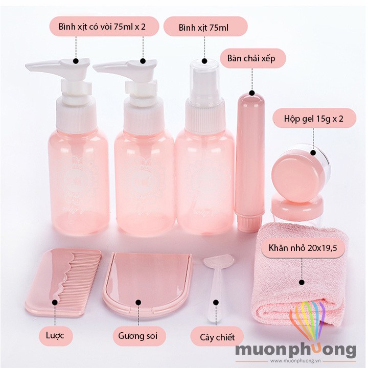 [FREESHIP 20K] Bộ chiết mỹ phẩm chai lớn vệ sinh cá nhân du lịch (có gương lược khăn mặt bàn chải) - MUÔN PHƯƠNG SHOP