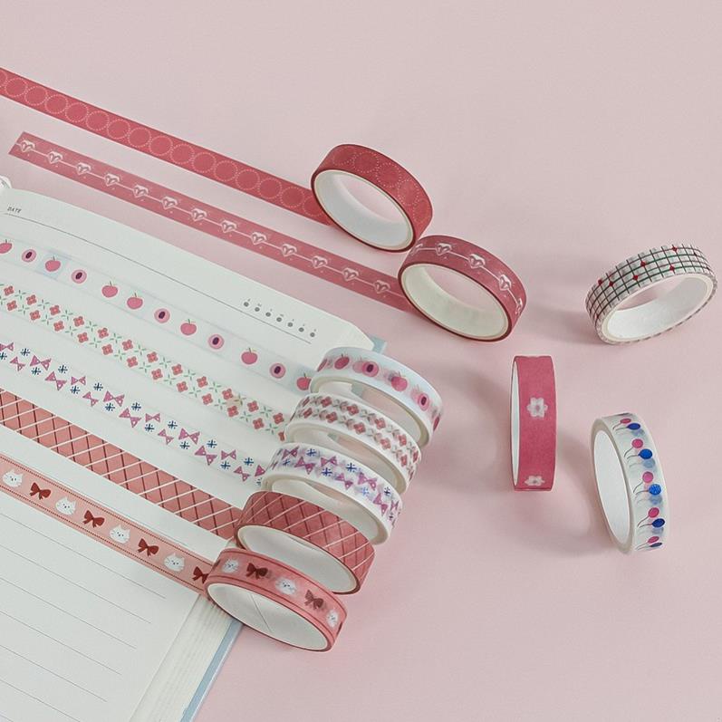 12 Băng dính washi tape 1cm x 3m nhiều mẫu cute