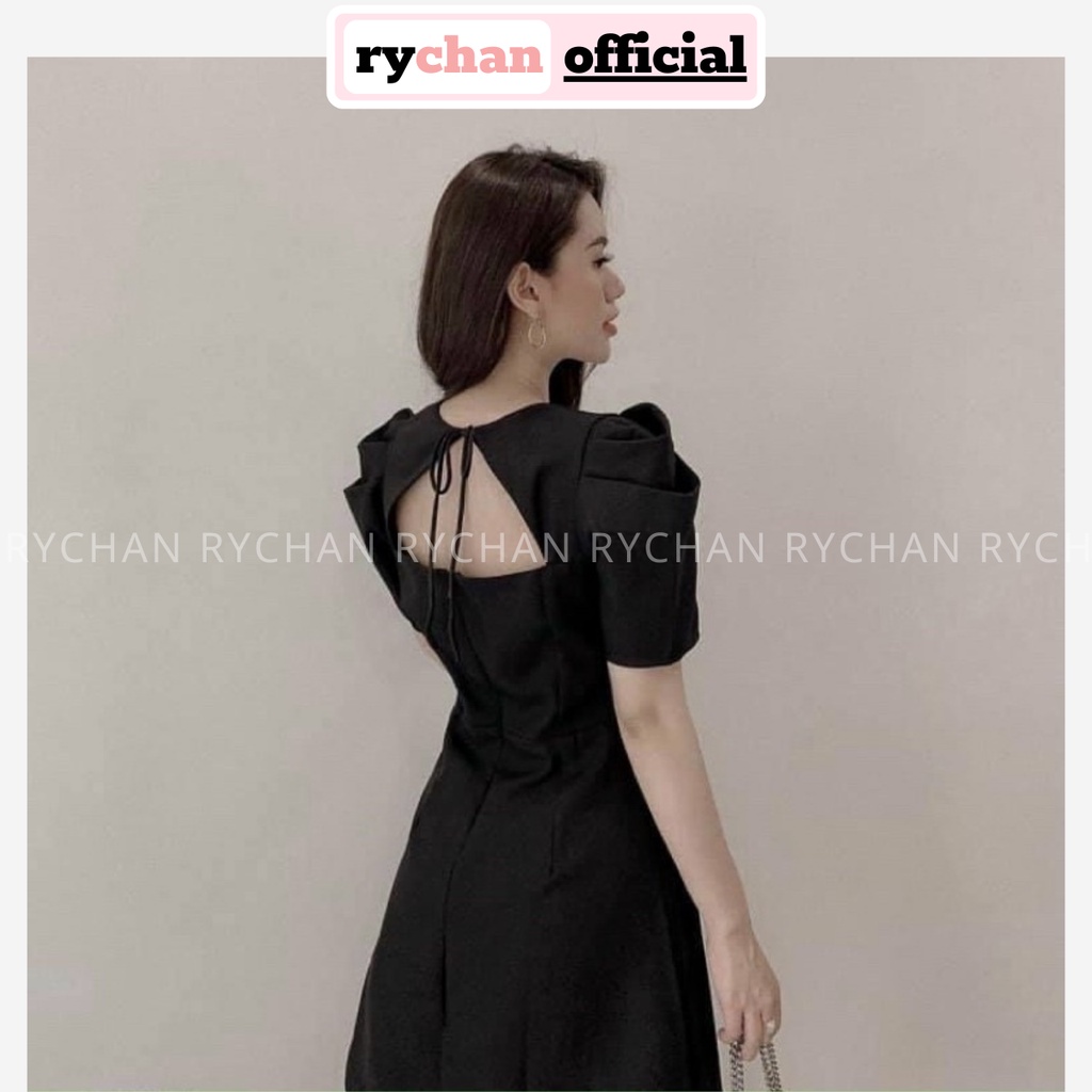 Đầm Váy Nữ Dự Tiệc Khoéc Sau Tay Xếp Cổ Vuông Dáng Xòe Tay Ngắn Sang Chảnh 2 Màu Đen Nude [ẢNH THẬT CUỐI] - DX9781