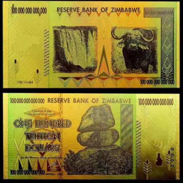 Tiền Hình Con Trâu 100 Nghìn Tỷ Zimbabwe Kỷ Niệm Mạ Vàng Plastic - Tặng Kèm Bao Lì Xì