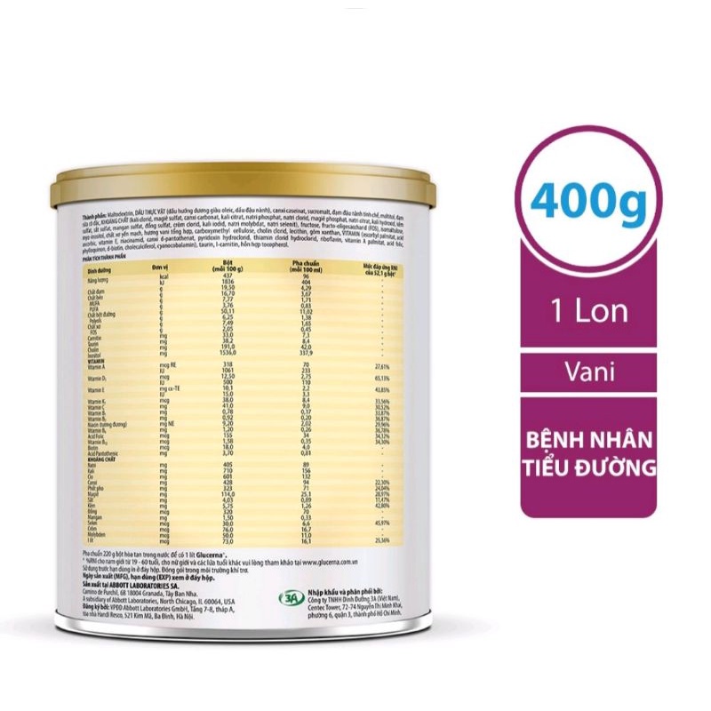 Sữa tiểu đường Glucerna Abbott ⚡ Tặng quà ⚡ Hộp 400g Dinh dưỡng đầy đủ, cân đối cho người đái tháo đường