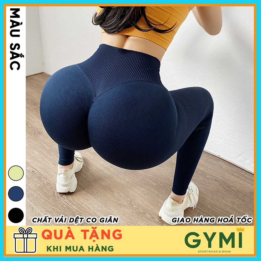 Quần tập gym yoga nữ chun mông GYMI QD17 dáng legging thể thao lưng cao nâng mông hoạ tiết cắt lazer ống quần