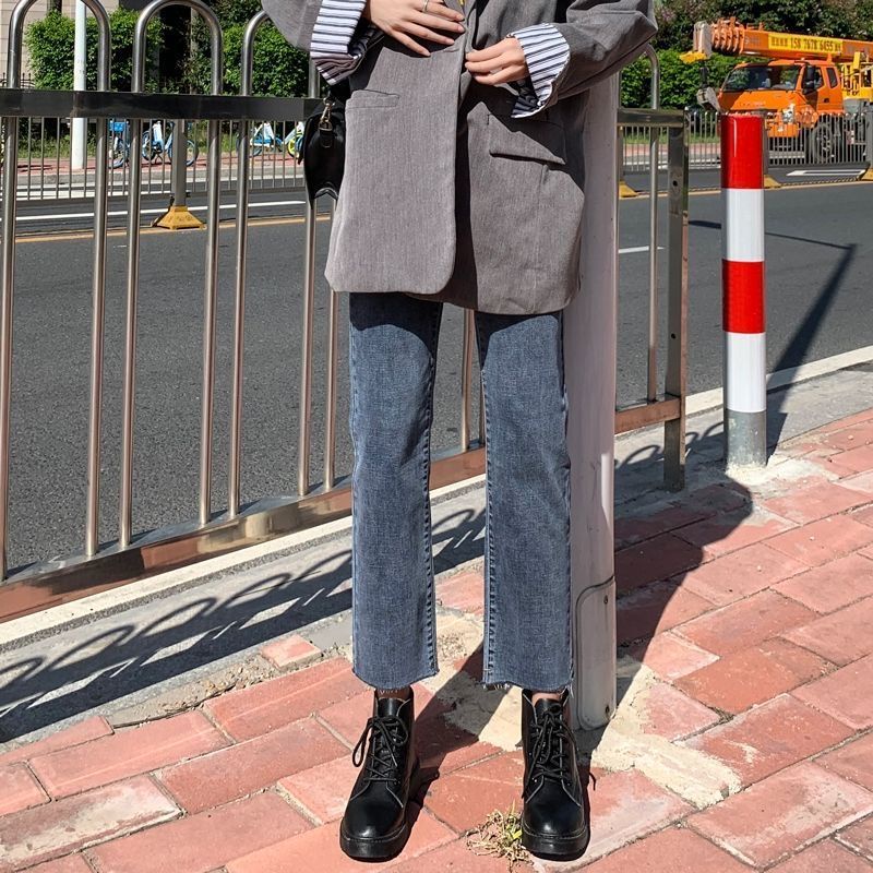 Jiashucheng Quần Jean Dài Đến Mắt Cá Chân Eo Cao Dáng Rộng Ống Suông Ngắn Ôm Dáng Phong Cách Retro Cho Nữ
