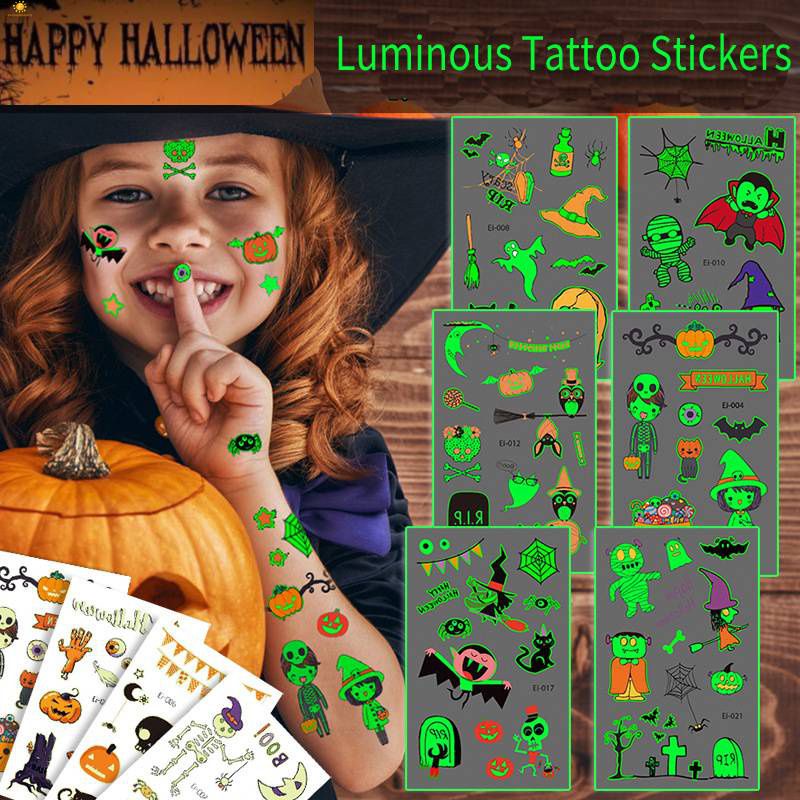 1 Chiếc Halloween Dạ Quang Hình Xăm Dán Trẻ Em Cánh Tay Mặt Phát Sáng Hình Trẻ Em Nghệ Thuật Thân Thể Hình Xăm Hóa Trang Halloween Trang Trí Chống Nước Hoạt Hình miếng Dán Kính Cường Lực Flowerdance