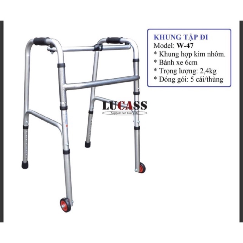 Khung tập đi Nhôm bánh xe lớn cao cấp Lucass w79/w49
