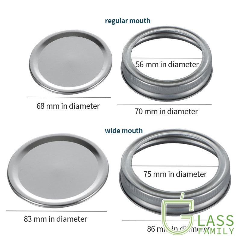 Set 12 Nắp Đậy Lọ Mason 70mm / 86mm Màu Bạc Có Thể Tái Sử Dụng