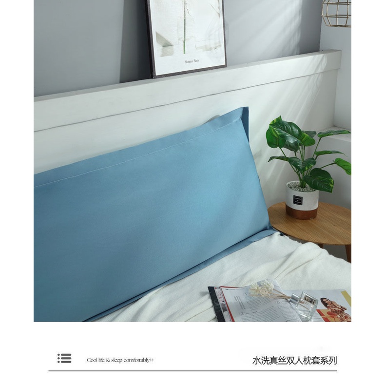 Vỏ Gối Dài 1.5m Bằng Lụa Màu Trơn Phong Cách Mới Có Thể Giặt Được + Ruột Gối Cho Cặp Đôi