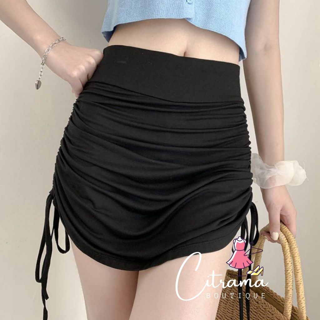 Chân váy dây rút 2 bên kèm quần trong váy nữ ngắn body nhún hông ulazzang