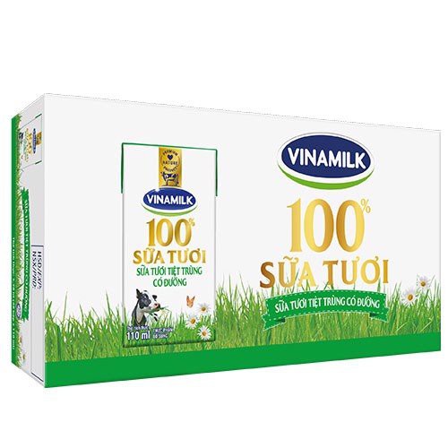 1Thùng Sữa Tươi Vinamilk 100% 48 hộp x 110ml hàng tặng 6 hộp 1 thùng