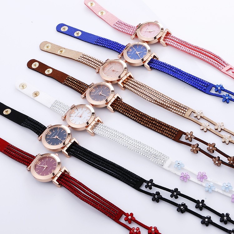 Đồng hồ nữ CAY 3507 dây da lộn gắn hoa thời trang Bán lẻ giá sỉ