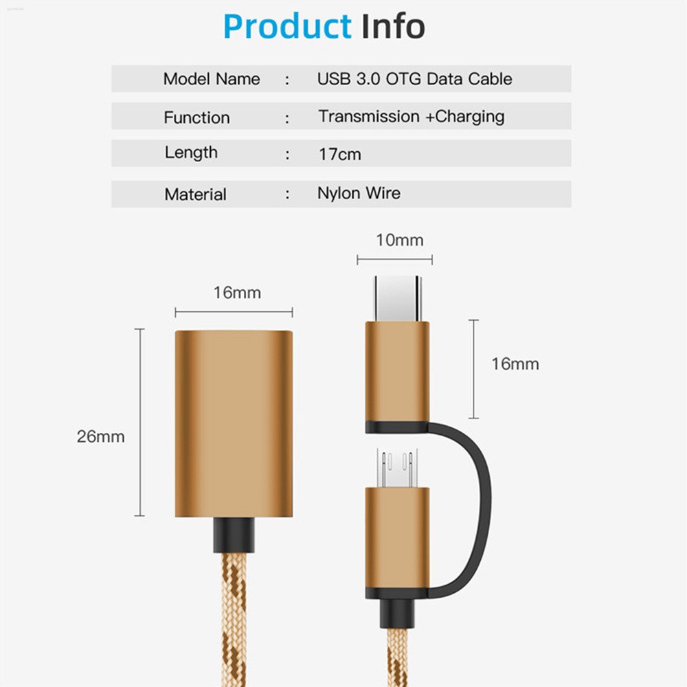 2 in 1 Type-C OTG To USB 3.0 Interface OTG Adapter Cable Fast Transfer Connector Converter, Gold  💛globalsale