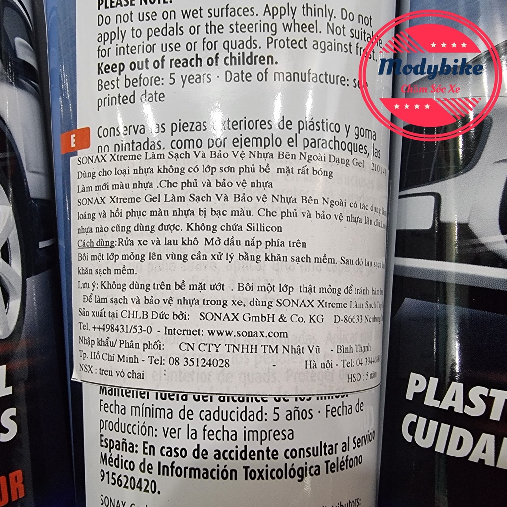 Gel Nano Bảo Dưỡng Và Phục Hồi Nhựa Sonax Xtreme Plastic Restorer Gel 250ml