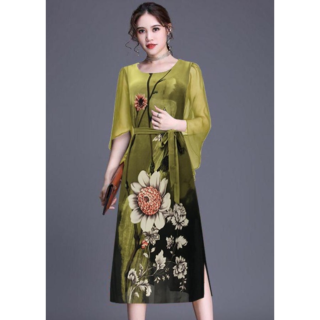 ROMI - Thời Trang Trung Niên - Đầm Voan Dự Tiêc Dáng Dài Tay Cánh Tiên In Hoa Lớn Bigsize 3348 3269 3265 3285 3205
