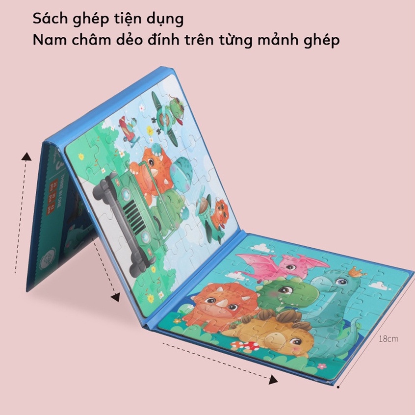 Đồ chơi xếp hình S-kids, Bộ sách puzzle thông minh 3 hình cho bé với mảnh ghép nam châm.