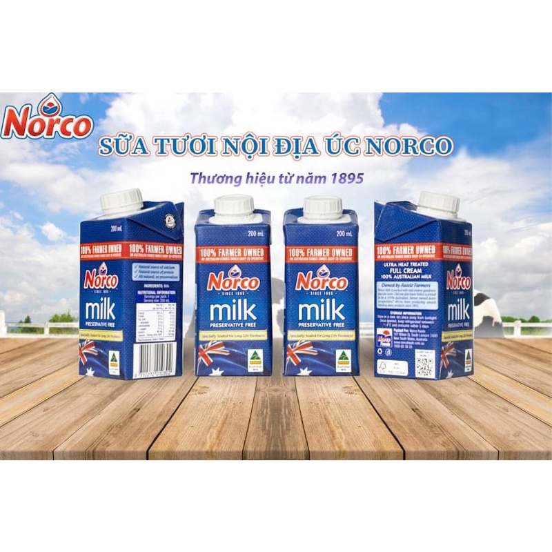 Sữa tươi Nguyên Kem NorCo Úc Thơm Ngon 200ML [Thùng 24Hộp] Date 9/2022