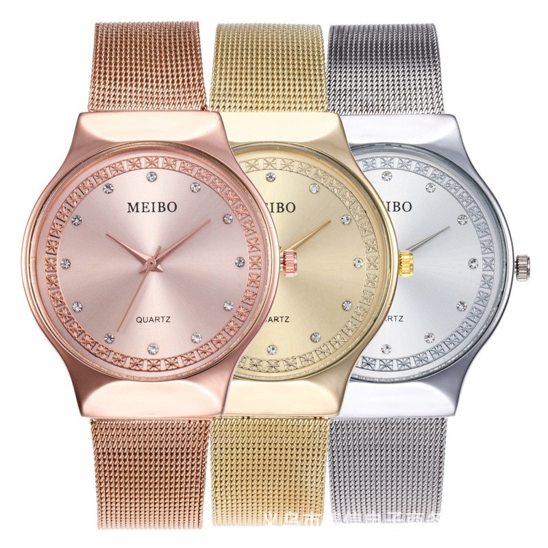 ĐỒNG HỒ NỮ MEIBO DÂY LƯỚI HỢP KIM MB01 MẶT ĐÍNH ĐÁ NHÂN TẠO AH441