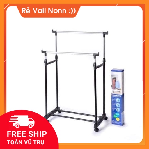 Cây phơi đồ inox 2 tầng thông minh có bánh xe di chuyển  - Siêu tiện lợi - tháo lắp đơn giản
