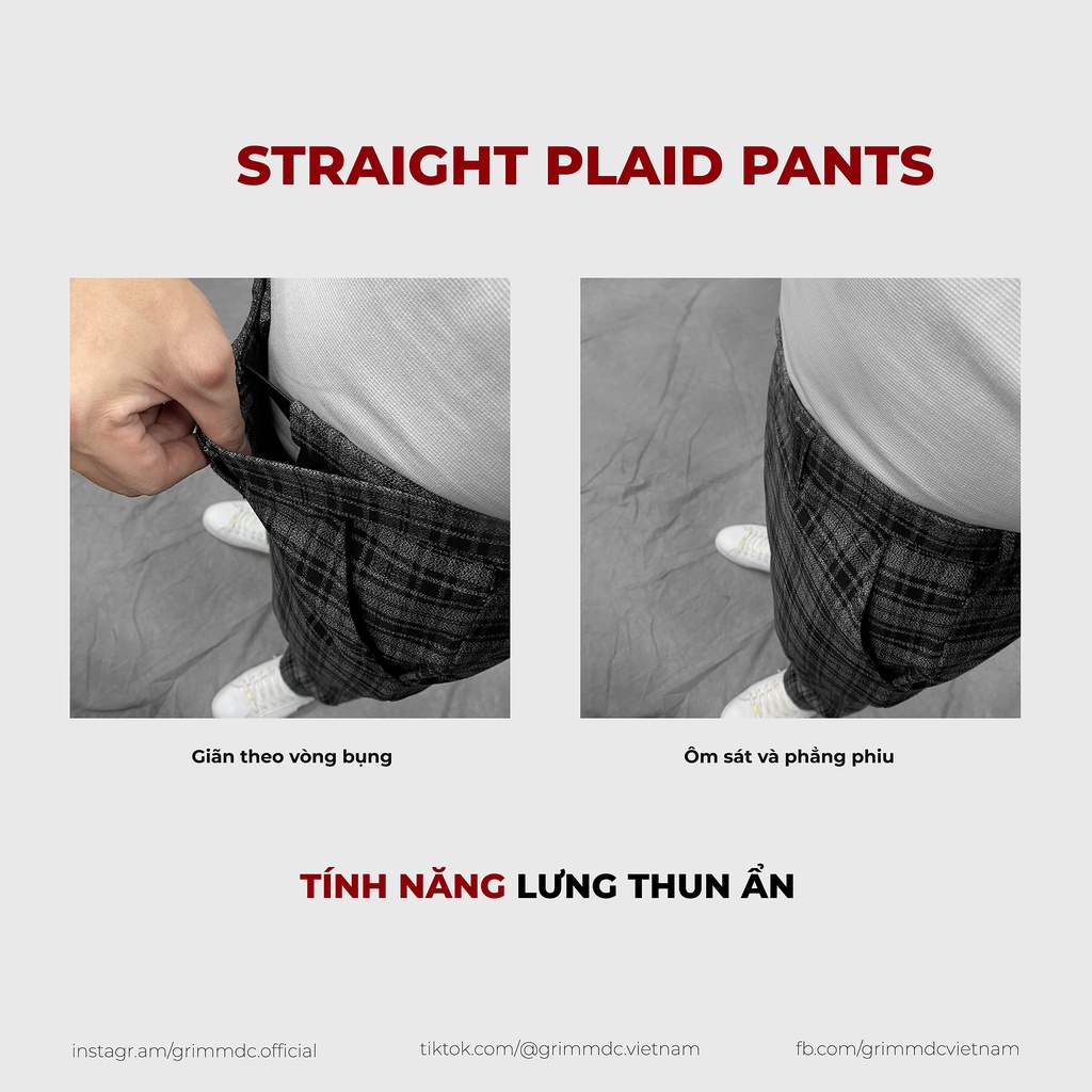 Grimm DC Quần Straight plaid pants // Smoke Gray