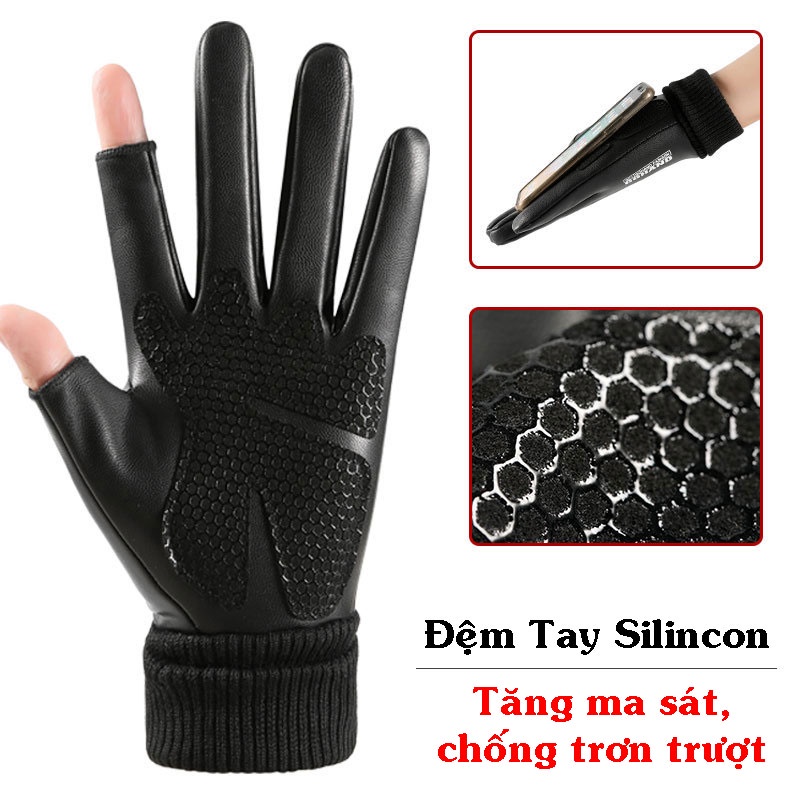 Găng tay da mùa đông ấm áp chống nước, cảm ứng điện thoại Fashion