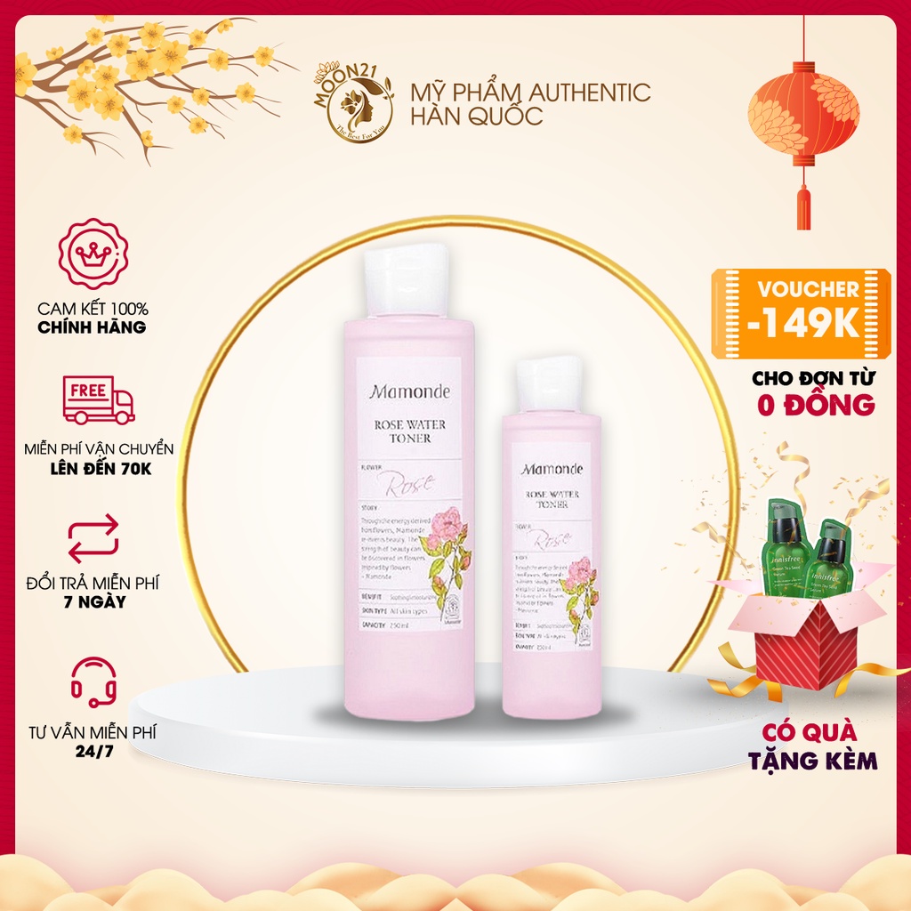 Nước hoa hồng Mamonde dưỡng ẩm cấp nước Rose Water Toner 250ml Hàn Quốc