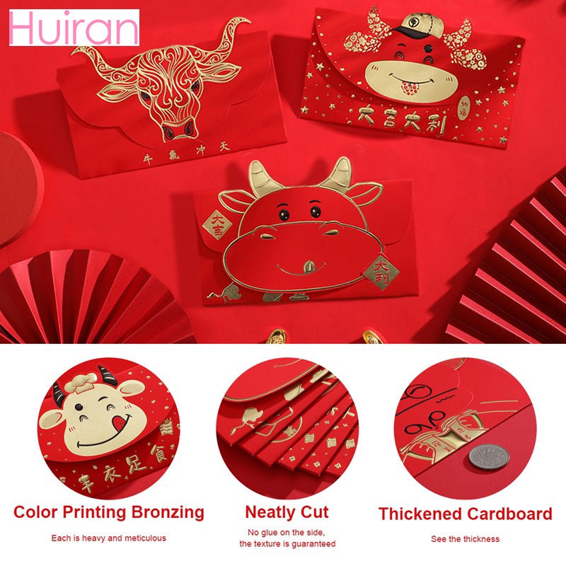 3pcs trang trí tết Bao Lì Xì 2022 Giá Sỉ Rẻ Tết Độc Lạ Màu Đỏ Đẹp Hoạt Hình Nhâm Dần Cute Dễ Thương Thần Tài Tiền Đô trang trí tết