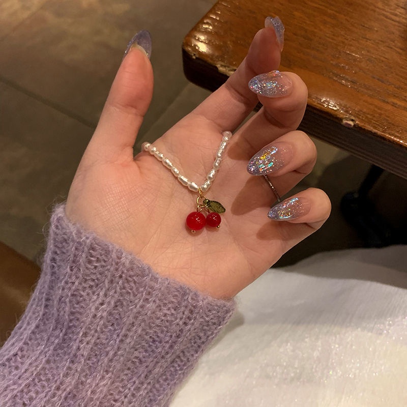 Thời trang Hàn Quốc dễ thương Cherry Mặt dây chuyền ngọc trai Vòng cổ nữ chất lượng cao Quà tặng bạn bè