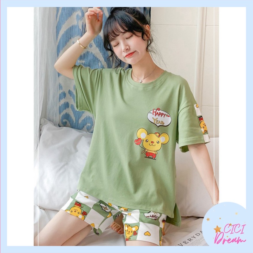 SET ĐỒ NỮ Bộ Ngủ Hè Cotton 100% siêu mátSET ĐỒ NỮ bộ ngủ ở nhà cộc tay icon hoạt hình CON Chuột SIÊU HOT đi chơi