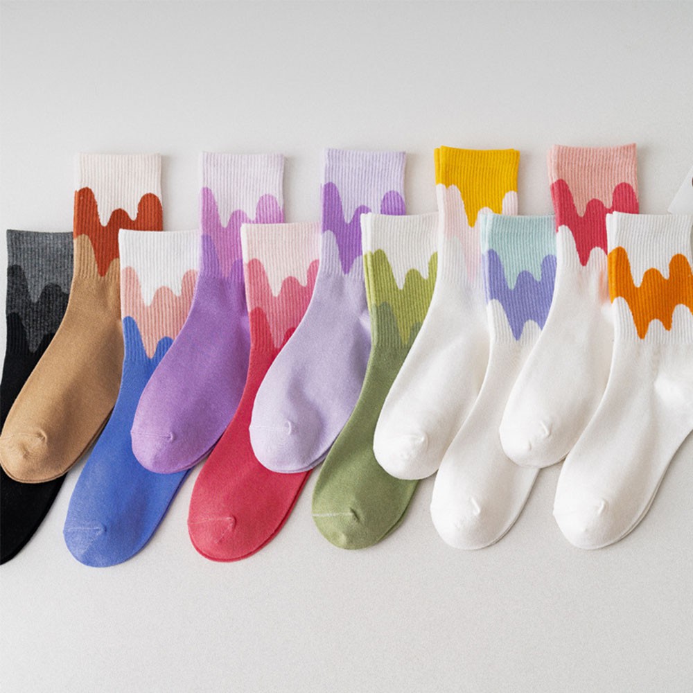 1 Đôi Tất Chân Cotton Dài Phối Màu Gradient Thời Trang