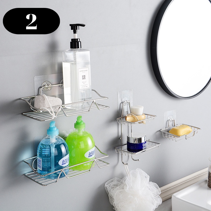 Kệ nhà tắm dán tường chất liệu inox 304 cao cấp chống han gỉ, Kệ đựng gia vị nhà bếp thiết kế nhỏ gọn siêu chắc chắn