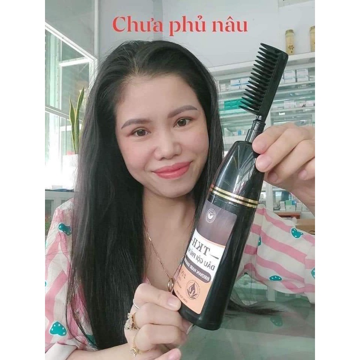 Dầu gội phủ bạc phủ nâu TKH, dầu gội đầu nhuộm tóc màu nâu hạt dẻ, màu đen tại nhà, kèm lược Trần Kim Huyền TKH228