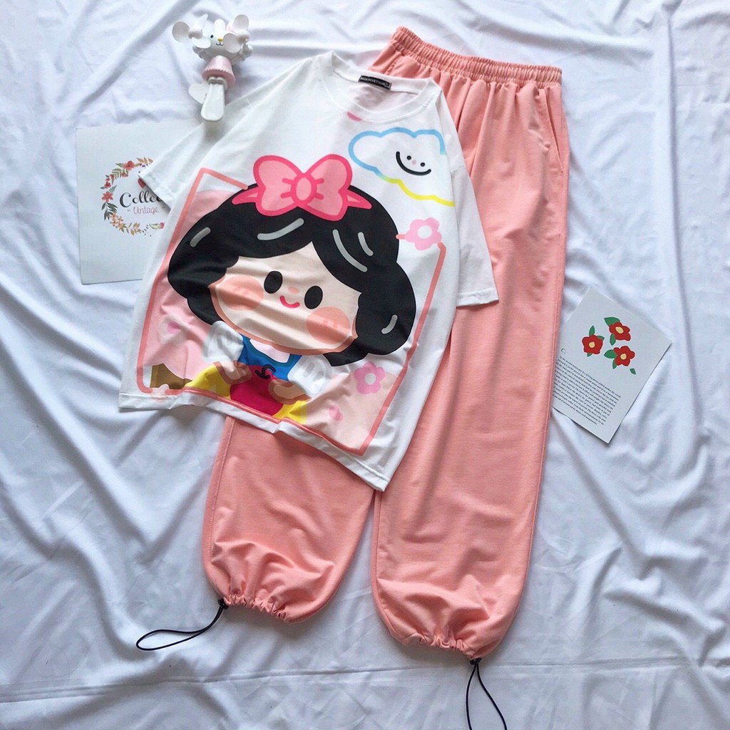 Set đồ bộ quần dài JOGGER TRƠN RÚT NHIỀU MẪU ❤️ Bộ hoạt hình form rộng Unisex Molly Fashion