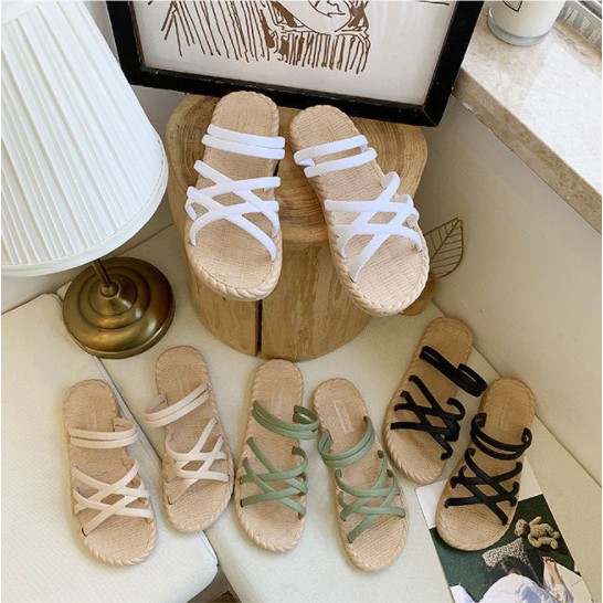 Dép Lê, Dép Đi Biển Dây Trơn Đan Chéo Nhau Xinh Xắn Cho Các Nàng