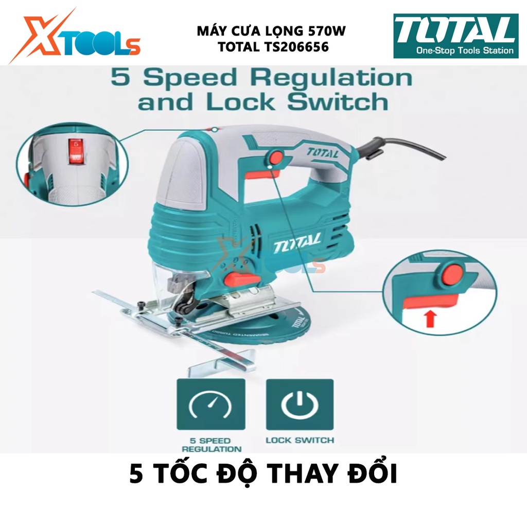 Máy cưa lọng TOTAL TS206656 | máy cắt lọng công suất 570W tốc độ không tải 800-3000 v/p 4 chức năng lắc/nhịp cưa gỗ, cưa
