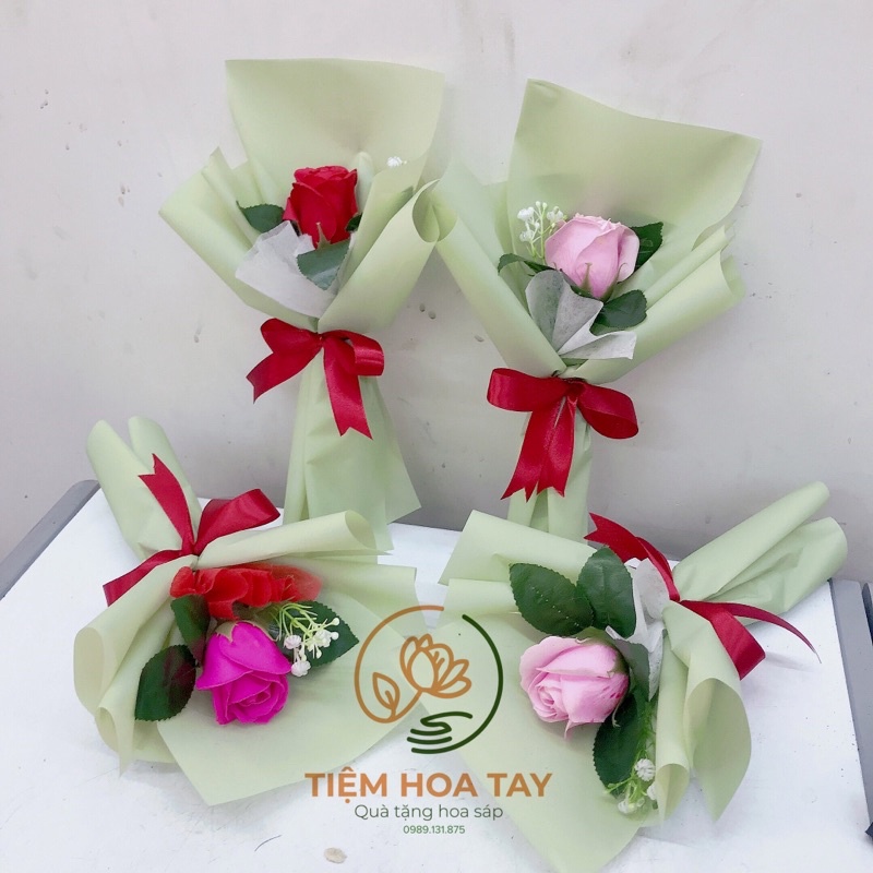 Bó hồng sáp 1 bông to xoè cao 35cm