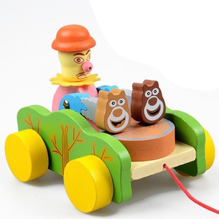 Đồ chơi bằng gỗ - Bé kéo xe Chú hề đánh trống