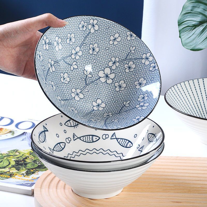 Set 4 Bát ăn mì, tô mì cách điệu hình nón ăn bún phở nhiều họa tiết phong cách Nhật Alifis