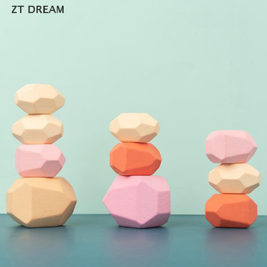 ZTD Gem Building Block Toy Wooden Rainbow Stone Blocks Stacked Balance Children Toys 07