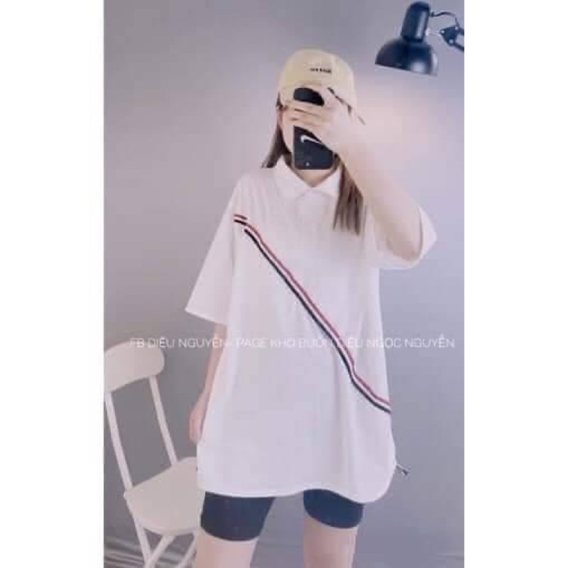 Áo polo vạt chéo LOGO thêu Fom rộng unisex